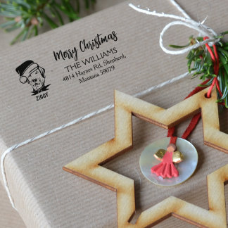 Custom Family, Merry Christmas Rubber Stamp