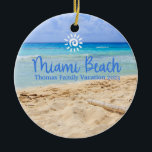 Custom Family Miami Beach Vacation Christmas Ceramic Ornament<br><div class="desc">Cute personalizable Miami Trip souvenir.

Customisation:
Change Caption and year to make it unique.</div>