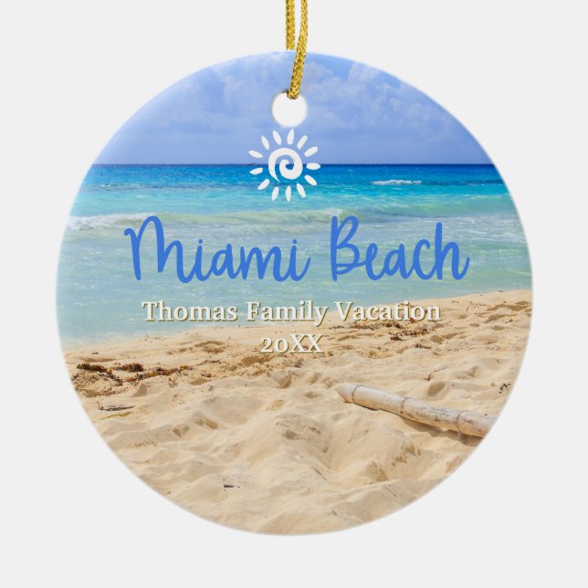 Custom Family Miami Beach Vacation Christmas Ceramic Ornament (Front)