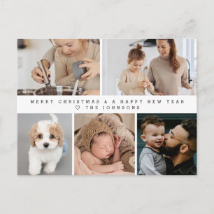 Custom Family Modern Multi Photo Holiday New Year Postcard