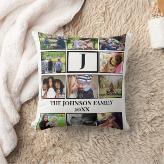 Custom Family Monogram 11 Photo Collage Cushion