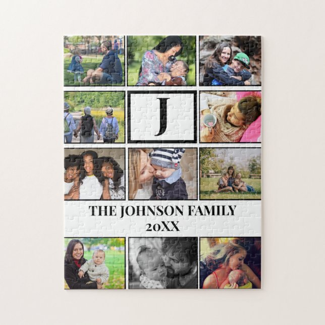 Custom Family Monogram 11 Photo Collage Jigsaw Puzzle (Vertical)