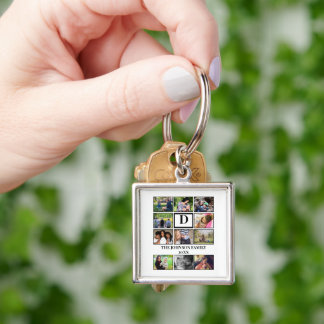 Custom Family Monogram 11 Photo Collage Key Ring