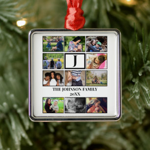 Custom Family Monogram 11 Photo Collage  Metal Ornament