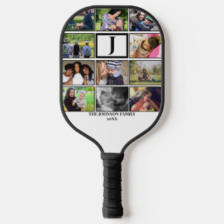 Custom Family Monogram 11 Photo Collage Pickleball Paddle