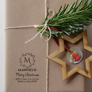 Custom Family Monogram, Merry Christmas, Rubber Stamp