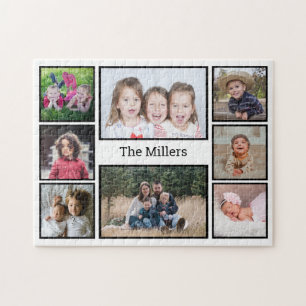 Custom Family Name 8 Photo Collage Jigsaw Puzzle