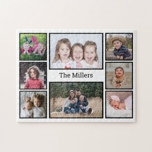 Custom Family Name 8 Photo Collage Jigsaw Puzzle (Horizontal)