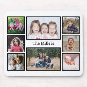 Custom Family Name 8 Photo Collage Mouse Pad