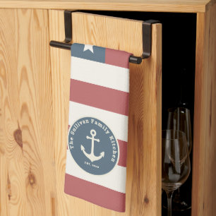 Custom Family Name American Flag Modern Farmhouse Tea Towel