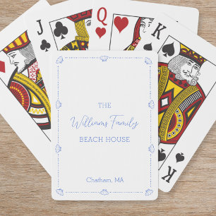 Custom Family Name Beach House Coastal Blue Shell Playing Cards