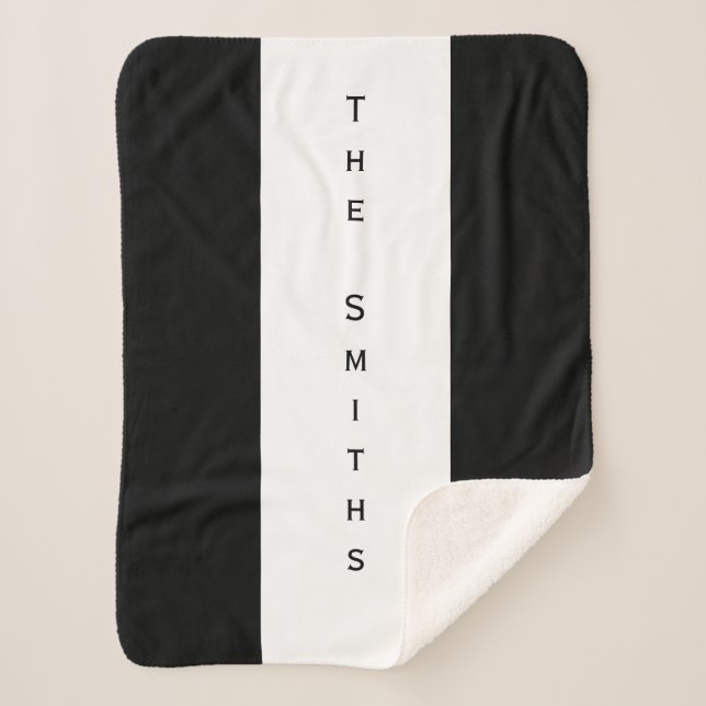 Custom Family Name Black and White Sherpa Blanket (Front)
