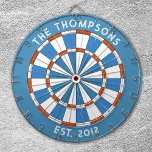 Custom Family Name Blue White Dartboard<br><div class="desc">Personalise this blue and white dartboard with your family name and established date. Makes a great fathers day gift. Designed for you by Blackberry Boulevard.</div>