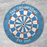 Custom Family Name Blue White Dartboard