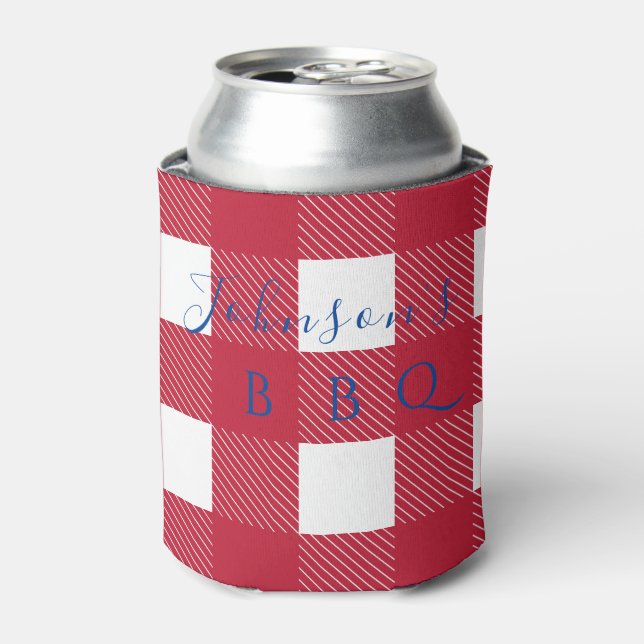Custom Family Name Buffalo Check Can Cooler (Can Front)