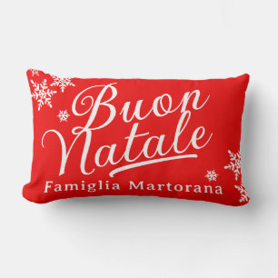 Custom Family Name Buon Natale Red Lumbar Cushion