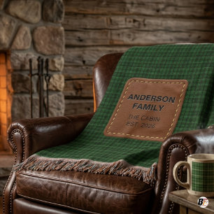 Custom Family Name Cabin Green Plaid Throw Blanket
