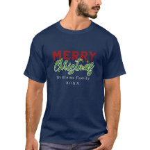 Custom family name Christmas navy tee