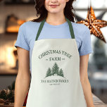 Custom Family Name Christmas Tree Farm Retro Apron<br><div class="desc">Cook up some holiday magic with this custom apron! Featuring your family name and a retro Christmas tree farm design in sage green,  it's the perfect festive touch for holiday baking and family meals.</div>