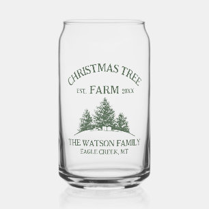 Custom Family Name Christmas Tree Farm Retro Can Glass