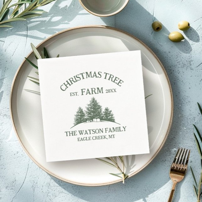 Custom Family Name Christmas Tree Farm Retro Napkin (Creator Uploaded)