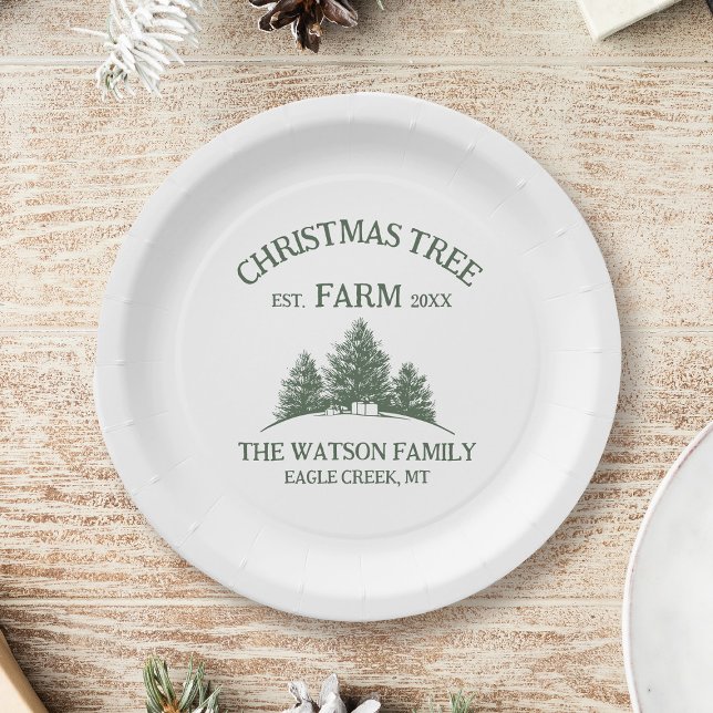 Custom Family Name Christmas Tree Farm Retro Paper Plate (Creator Uploaded)
