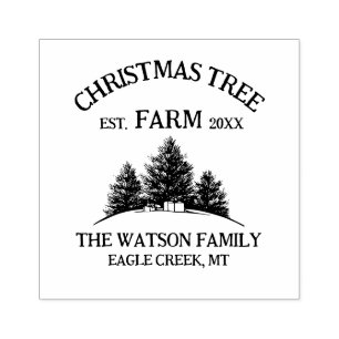 Custom Family Name Christmas Tree Farm Retro Rubber Stamp