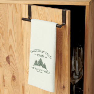 Custom Family Name Christmas Tree Farm Retro Tea Towel