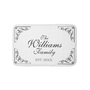 Custom family name classy black and white bath mat