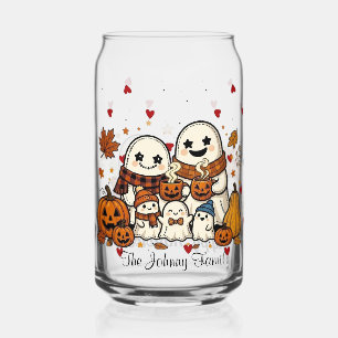 Custom Family Name Cute Halloween Ghost Glass Can