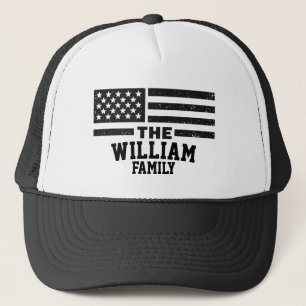 Custom Family Name Distressed American Flag Trucker Hat