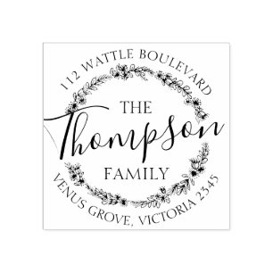 Custom family name floral return address stamp