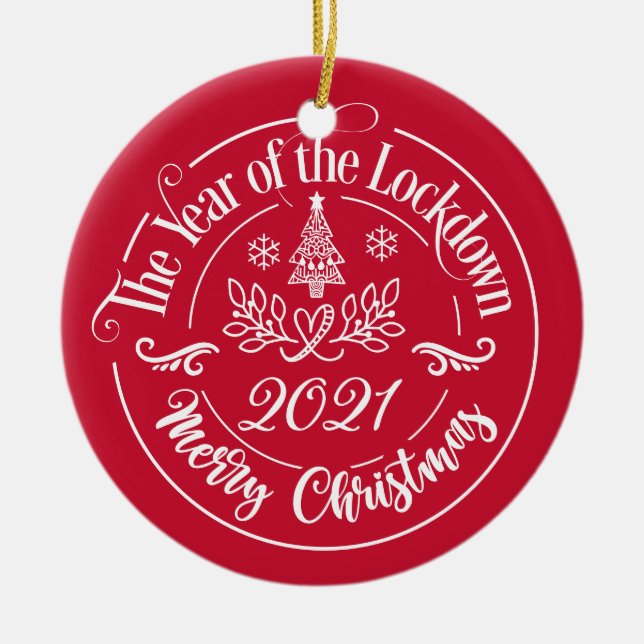 Custom Family Name Funny 2021 Christmas Holiday Ceramic Ornament (Front)