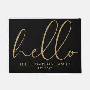 Custom Family Name Hello Welcome Black And Gold Doormat