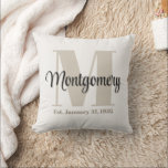 Custom Family Name Initial Established Gift Idea  Cushion<br><div class="desc">Designed by Toni, this custom family name pillow blends timeless elegance with personal charm. Featuring a subtle initial of your last name, this sign serves as a statement piece for any home. Whether displayed in entryways, living rooms, or offices, it adds a sophisticated and sentimental touch to your space. Personalise...</div>