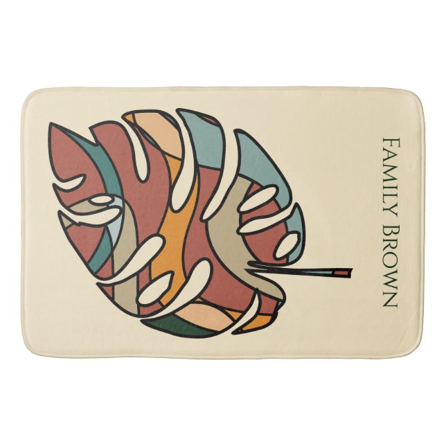 Custom Family Name Leaf Serene Savanna Bath Mat (Front)