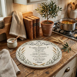 Custom Family Name Lord’s Prayer Botanical Beige Cutting Board