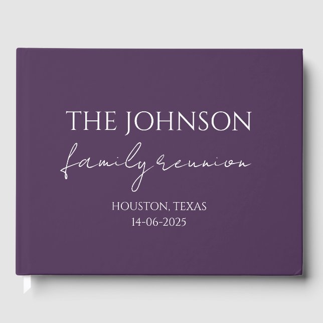  Custom Family Name Memory purple Family Reunion  Guest Book (Front)