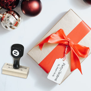 Custom Family Name Merry Christmas Happy Holidays Rubber Stamp