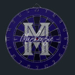 Custom Family Name Monogram Gray Dartboard<br><div class="desc">Gray background with monogram and family name in center of the board. Other colors available in the shop.</div>