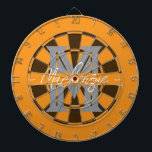 Custom Family Name Monogram Gray Dartboard<br><div class="desc">Gray background with monogram and family name in center of the board. Other colors available in the shop.</div>