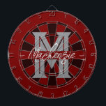 Custom Family Name Monogram Grey Dartboard<br><div class="desc">Grey background with monogram and family name in centre of the board. Other colours available in the shop.</div>