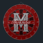 Custom Family Name Monogram Grey Dartboard<br><div class="desc">Grey background with monogram and family name in centre of the board. Other colours available in the shop.</div>