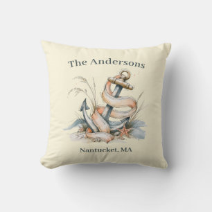 Custom Family Name Nautical Anchor Watercolor Cushion