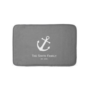 Custom Family Name Nautical Dark Gray Bath Mat