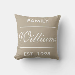 Custom Family Name On Beige Cushion