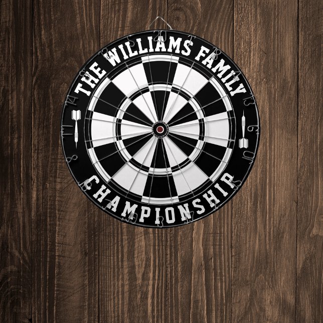 Custom Family Name Personalised Black White Dartboard (Creator Uploaded)