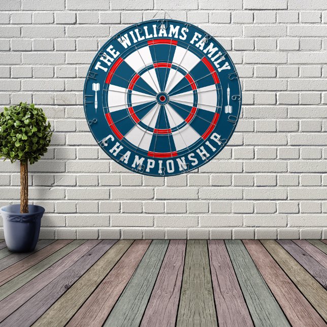 Custom Family Name Personalised Blue Red Dartboard (Creator Uploaded)