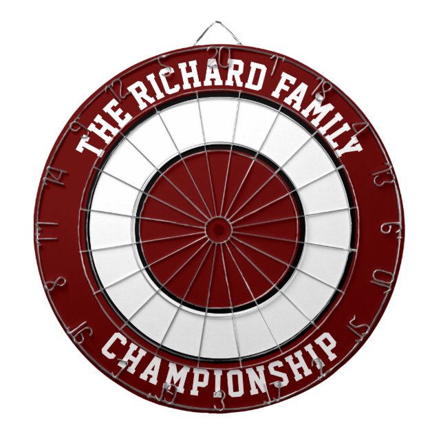 Custom Family Name Personalised Dark Red Dartboard (Front)