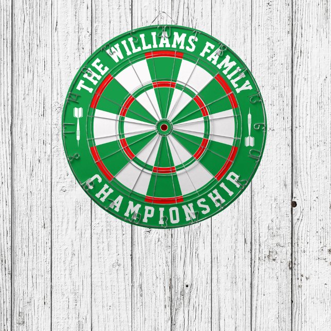Custom Family Name Personalised Green White Dartboard (Creator Uploaded)